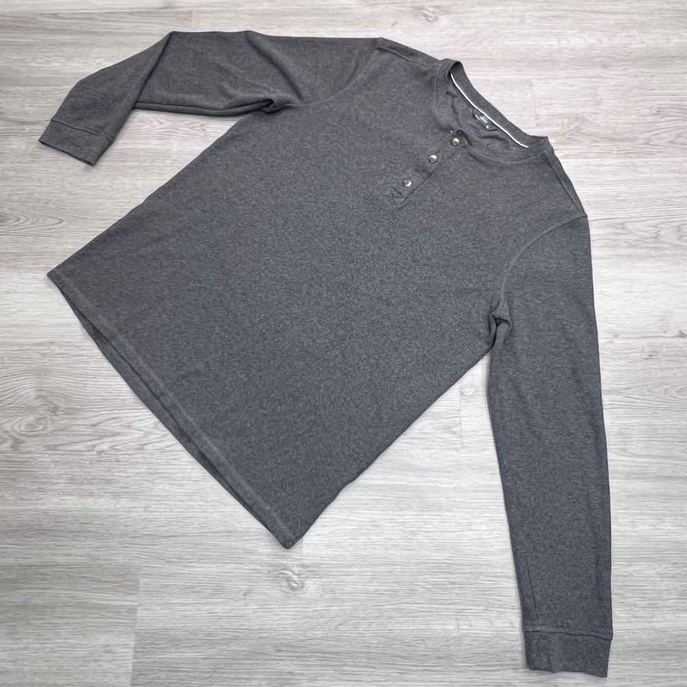 Mens Thermal Henley XL Members Mark Charcoal Grey Heather Waffle Knit MMTH3935